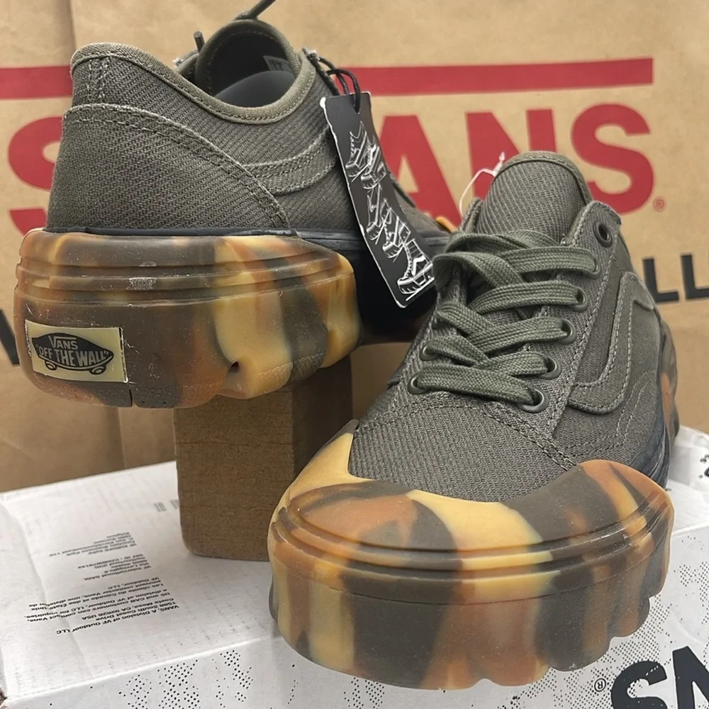 Vans WMNS Olive Green Sneakers Camouflage Old Skool Tapered Modular Grape Leaf - Picture 4 of 16